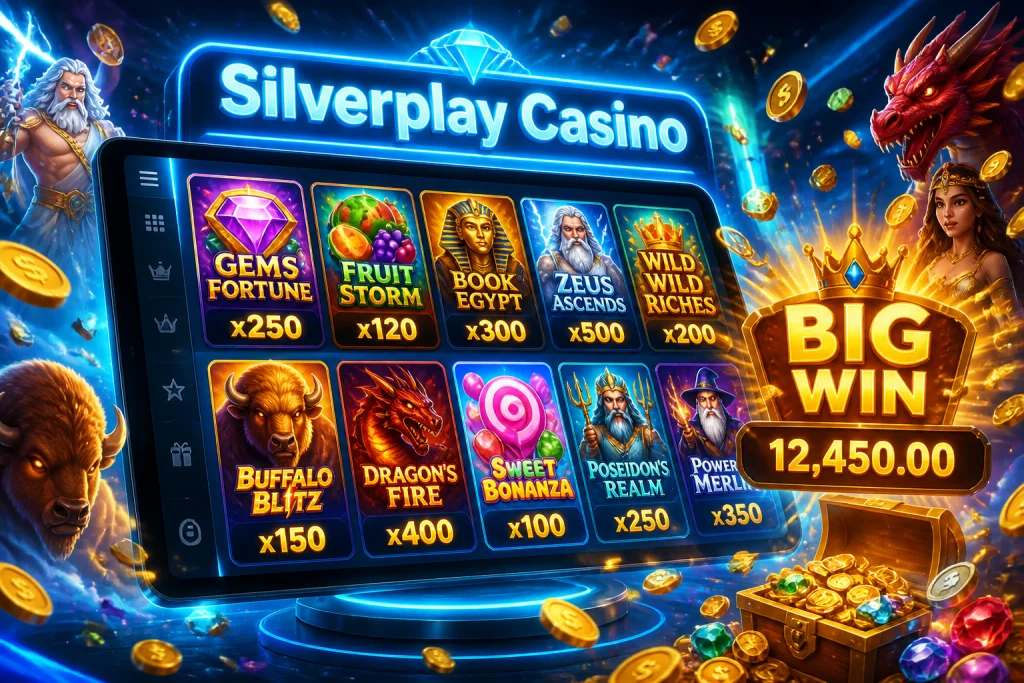 Auswahl an Slot-Spielen verschiedener Provider in der Casino-Lobby auf dem Tablet