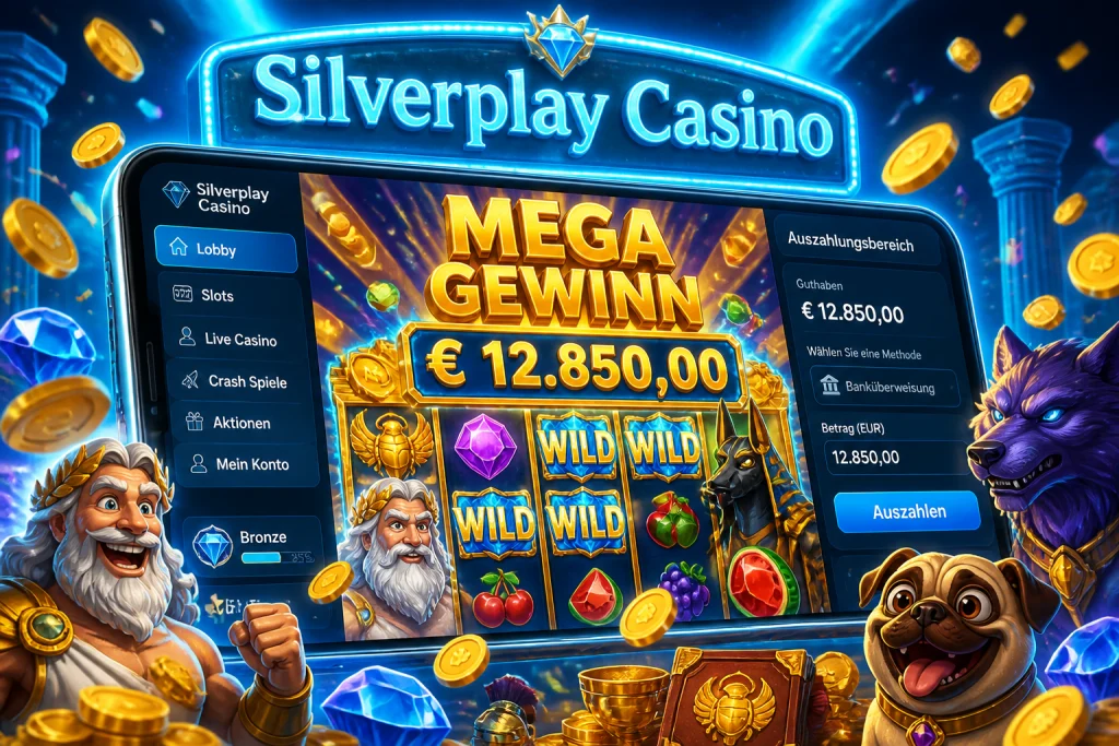 Deutschsprachige Casino-Oberfläche mit Menü und Auszahlungsbereich auf dem Smartphone